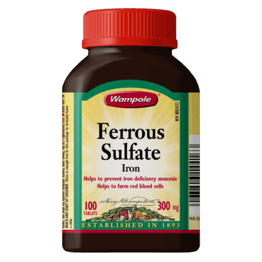 Wampole Ferrous Sulfate Iron 300mg 100Tab