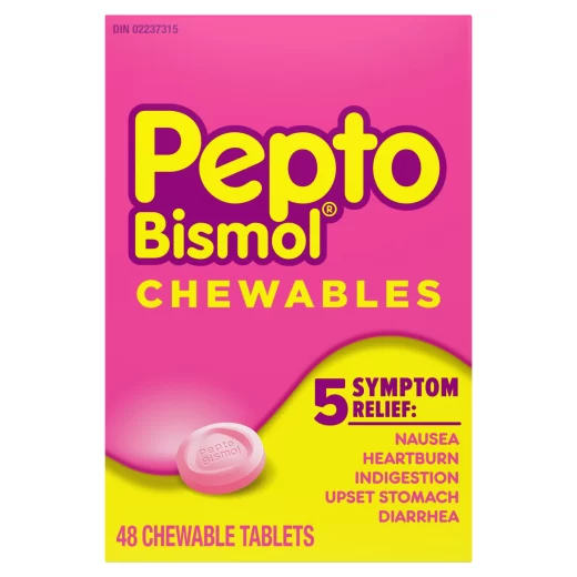 Pepto Bismol Chewables, Upset Stomach Relief, Diarrhea Relief, Heartburn, Nausea, Indigestion, Upset Stomach, Cherry Flavour, 48 Count