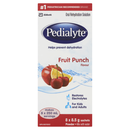 Pedialyte, Electrolyte Powder Sticks, Oral Rehydration Solution, Fruit Punch, 8 x 8.5 g, Electrolyte Powder Packets