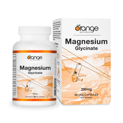 Orange Naturals - Magnesium Glycinate 200mg, 90 Capsules 90-Day Supply - Vegan & Non-GMO - Optimal Absorption Magnesium Bisglycinate Supplement - Maintain Proper Muscle Function, Support Bones & Teeth