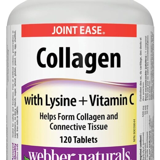 Webber Naturals Collagen with Lysine and Vitamin C, 120 Tablets, Helps Support Joints, Muscles, and Skin