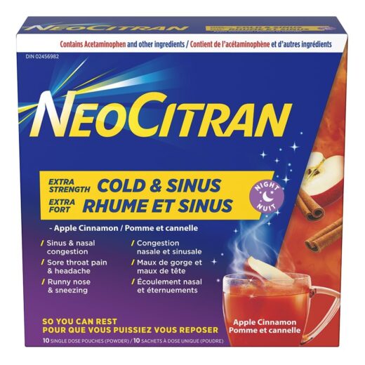 NeoCitran Extra Strength Nighttime Cold & Sinus Apple Cinnamon (10 count)