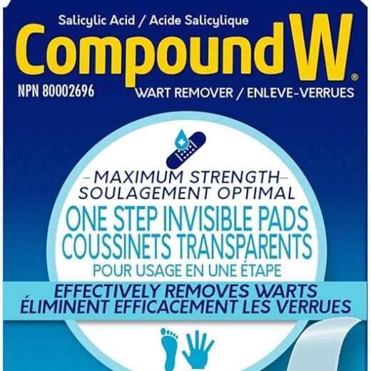 Compound W Wart Remover, Maximum Stength One Step Invisible Pads - 14 Count - Salicylic Acid Wart Remover, For Treatment & Common/Plantar Wart Removal