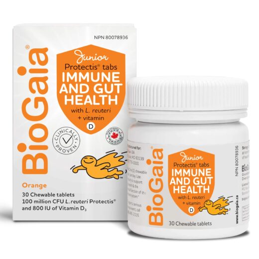 BioGaia Probiotic Junior Immune & Gut Health Tablets | Probiotic + 800 IU of Vit. D | 30-Day Supply/Chewable Tablets | For kids & Teens | Eases constipation | Helps maintain immune function | Development of bones and teeth | Prevent episodes of diarrhea