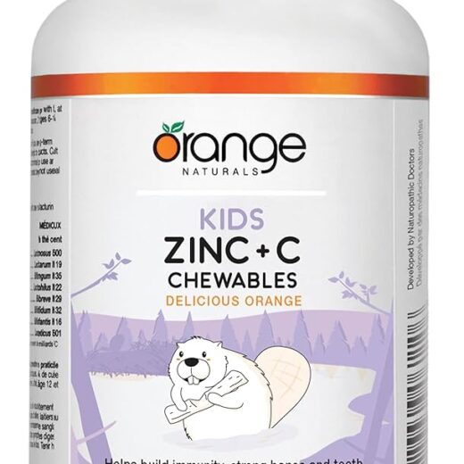 Orange Naturals Kids Zinc + Vitamin C, 90 Chewable Tablets, 90-Day Supply with 12mg Zinc & 100mg Vitamin C, Helps Build Immunity, Strong Bones and Teeth - Support Overall Wellness