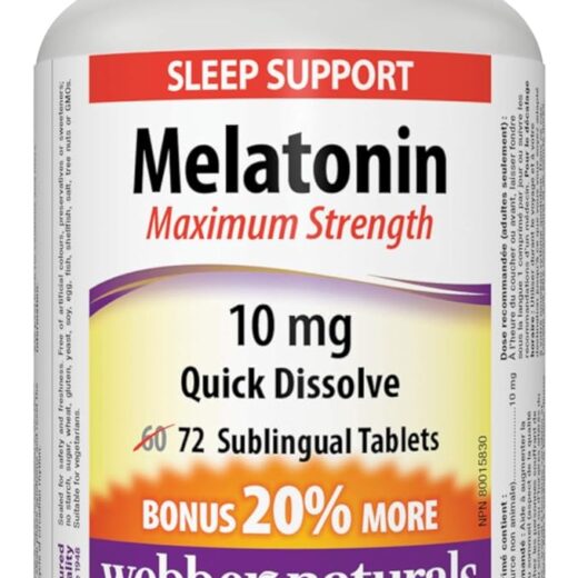 Webber Naturals Melatonin 10 mg Maximum Strength, 72 Quick Dissolve Tablets, For Sleep Support, Vegetarian