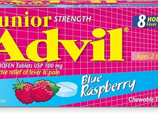Junior Strength Advil Fever from Cold or Flu 40 Tablets Raspberry