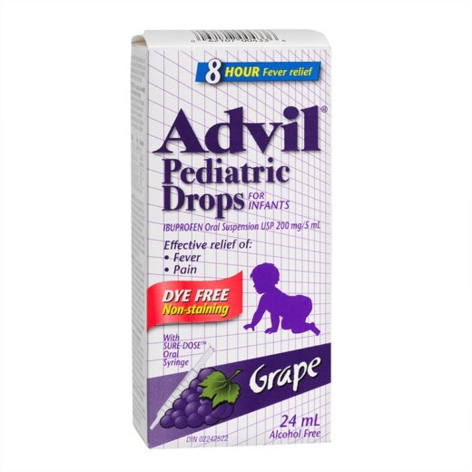 Advil Dye-Free Pediatric Drops Fever and Pain Reliever for Infants, Grape Flavour, 24 mL