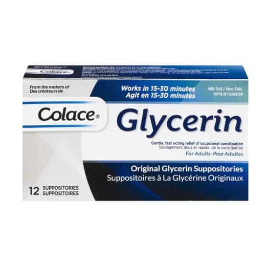 Colace Glycerin Suppository Adult | Gentle Fast Acting Relief of Occasional Constipation 2.6g 12un