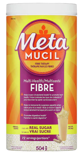 Metamucil, Daily Psyllium Husk Powder Supplement, Real Sugar, 3-in-1 Fibre for Digestive Health, Unflavoured Smooth Flavored Drink, 72 Servings