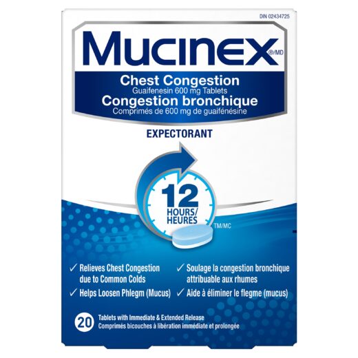 Mucinex Chest Congestion Guaifenesin 600 mg Tablets Expectorant, 20 Tabs