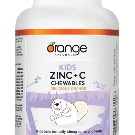 Orange Naturals Kids Zinc + Vitamin C, 90 Chewable Tablets, 90-Day Supply with 12mg Zinc & 100mg Vitamin C, Helps Build Immunity, Strong Bones and Teeth - Support Overall Wellness