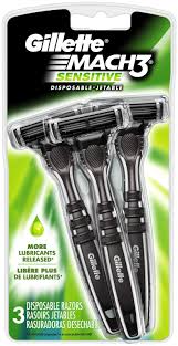 Gillette Mens Mach 3 Sensitive Disposable Razors 3 Count (3 Pack)