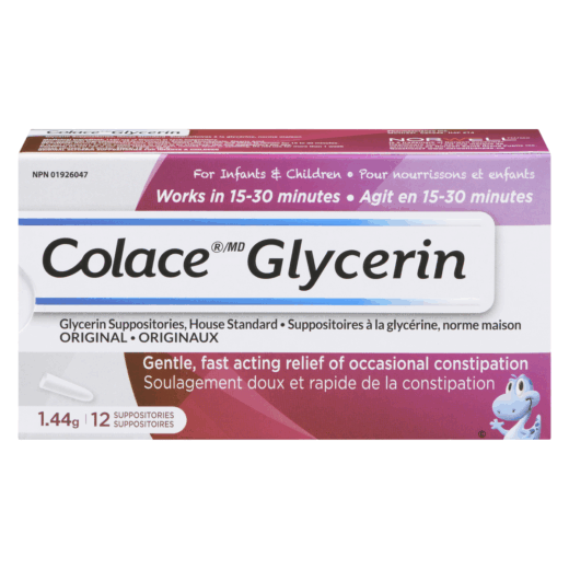 Colace Glycerin original suppositories infants and children gentle fast acting relief of occasional constipation 12Counts