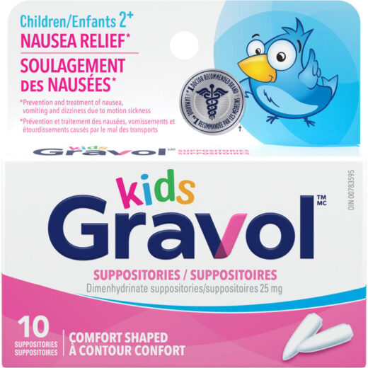 Gravol Kids Comfort-Shaped Suppositories 25mg 10 Count