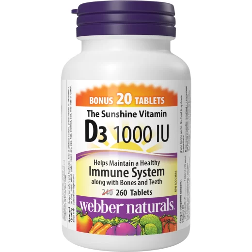 Webber Naturals Vitamin D3 1000 IU, 260 Tablets, For Healthy Bones, Teeth, and the Maintenance of Good Health