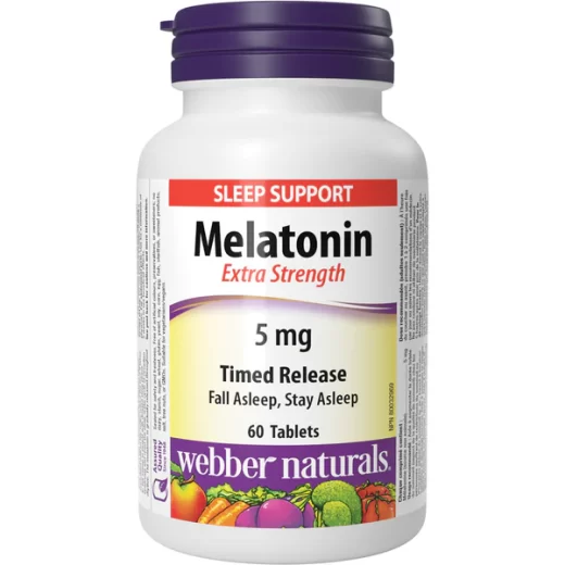 Webber Naturals Melatonin 5mg, Extra Strength Timed Release , 60 Tabs