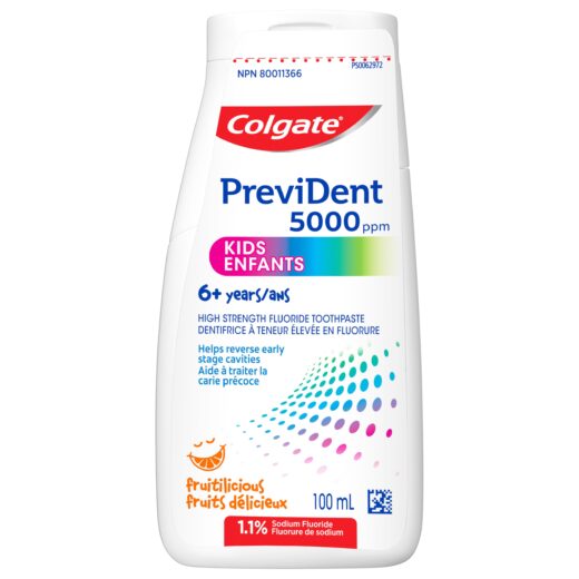 Colgate PreviDent 5000 ppm Kids Toothpaste - Fruit Flavoured, 100mL - Fluoride Enamel Protection, Sensitive Teeth Relief, Travel Size - Dentifrice for Daily Oral Care, Ages 6+ years