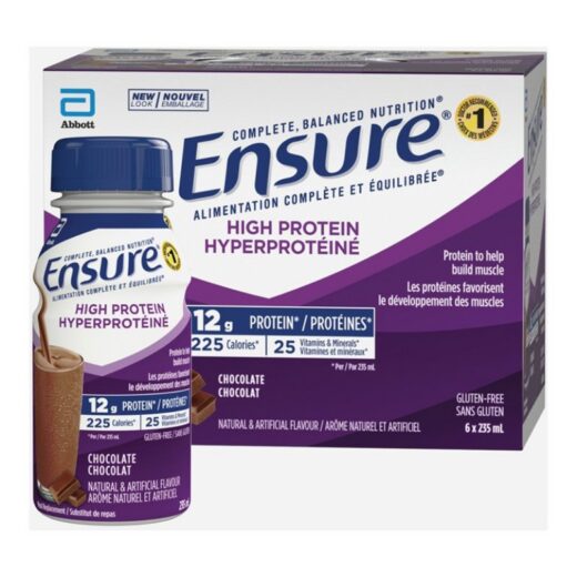 Ensure High Protein 12 g, Meal Replacement Shakes, Protein Shakes With Protein To Help Build Muscle, Chocolate, 6 x 235-mL Bottles