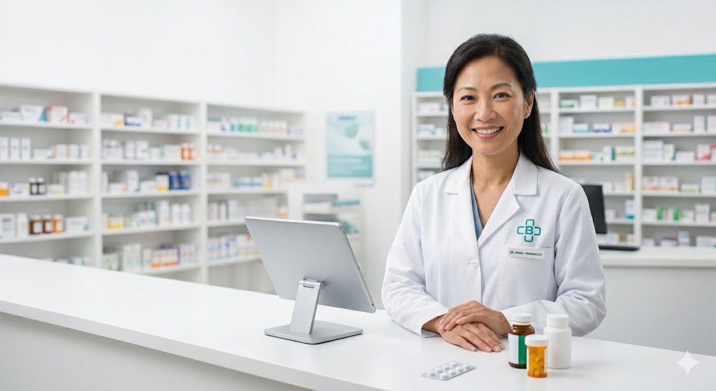 Pharmacist at counter