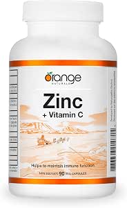 Orange Naturals Zinc & Vitamin C Capsules, 50mg, 400mg Vit C, 90 Day Supply