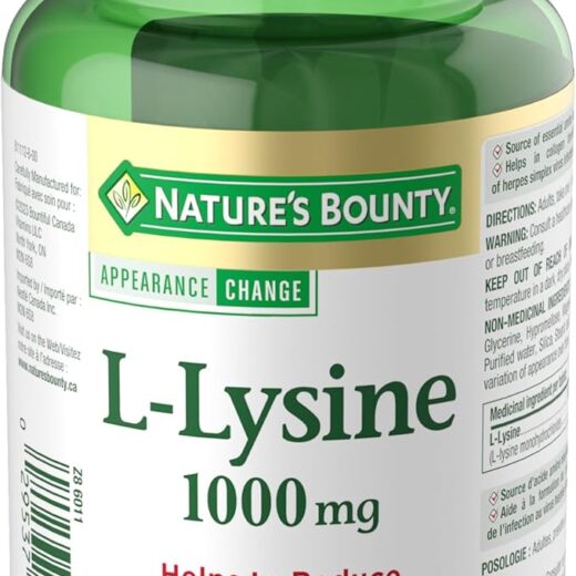 NATURE'S BOUNTY L-Lysine, 1000 mg, 60 Tablets, 91 g