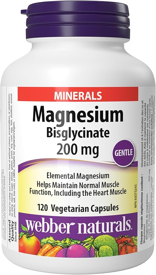 Webber Naturals Magnesium Bisglycinate 200 mg, 120 Capsules