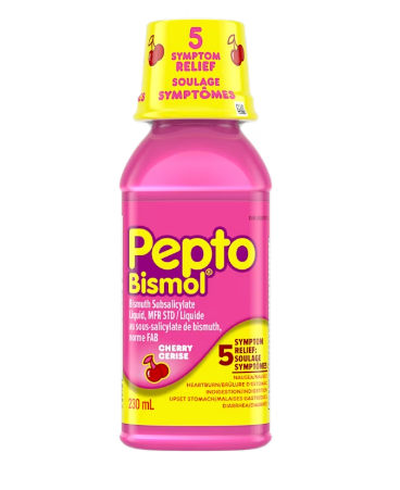 Pepto Bismol Liquid | 5 Symptom Stomach Relief | Regular Strength | Cherry Flavour | 230mL