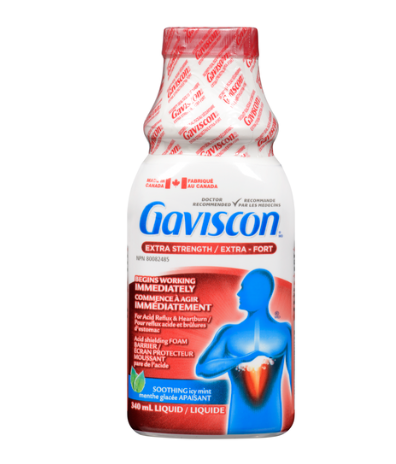 Gaviscon Liquid Extra Strength Antacid - 340 ml - Antacid Liquid for Day and Night Heartburn Relief, Acid Reflux and GERD Relief, Icy Mint- Free of Aluminum, Lactose and Gluten