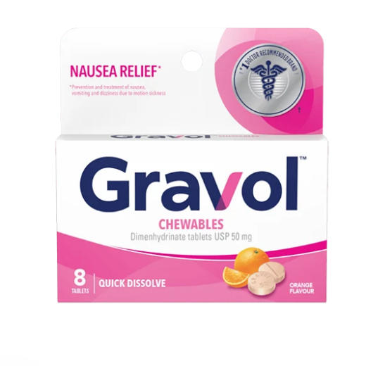 Gravol Quick Dissolve Chewables Orange Flavour 8 Tablets