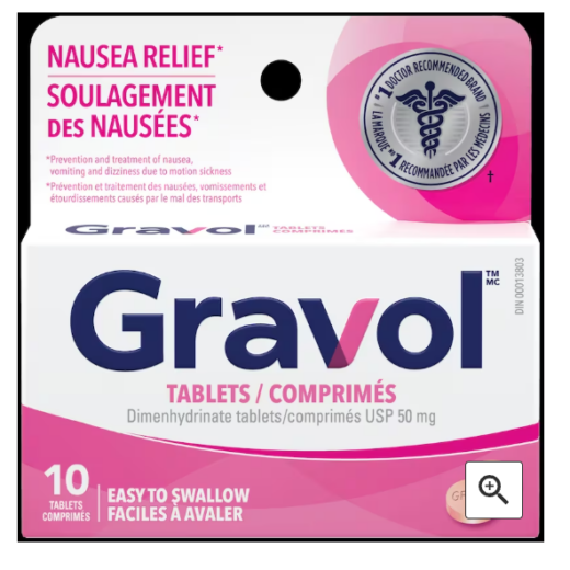 Gravol Easy to Swallow Tablets 50 mg- 10 Tablets